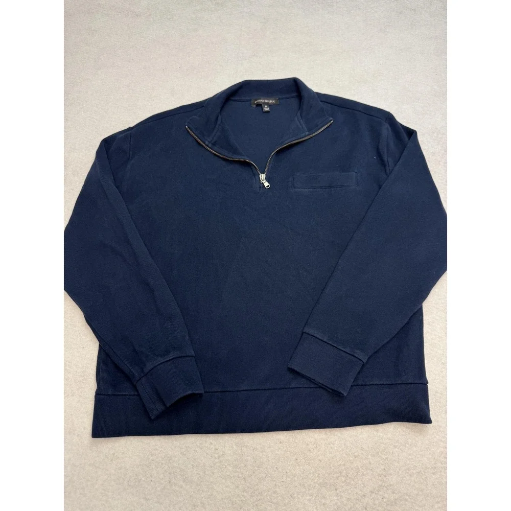 Banana‎ Republic Sweater Mens Medium Blue 1/4 Zip Mock Neck Cotton Knit Pullover